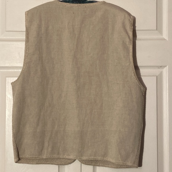 VTG Structure Knit 4 Button aż L Vest Natural Gray Linen Blend Hong Kong - Picture 3 of 3